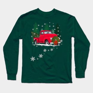 Christmas Vintage Red Truck in Snow Long Sleeve T-Shirt